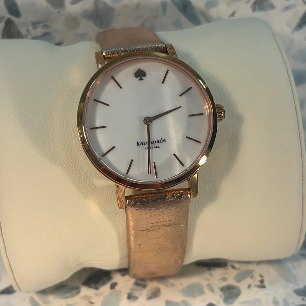 Kate Spade New York Rose Gold Leather Watch Spade Dial Minimalist - Picture 2 of 5